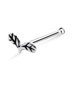 Double Leaves Shaped Silver Bone Nose Stud NSKD-756